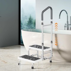 2 Step Stool Supports 400 Lbs, Adjustable Handrail, Non-Skid Platform – Ideal