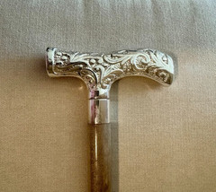 Silver Plated Victorian Brass Handle 3 Piece Wood Shaft Exquisite Walking Cane