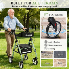 Ultra Lightweight Rollator Walker for Seniors with Seat – Sage Green
