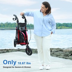 Rollator Rolling Walker with Seat for Senior 3-Wheel Lightweight Foldable Red US