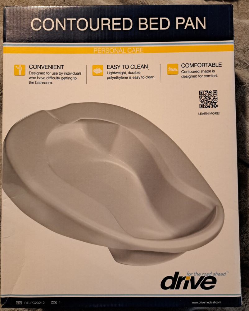 Drive Contoured Bed Pan Lightweight Durable Polyethylene New In Box