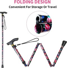 Adjustable Folding Aluminum Cane with Wrist Strap & Slip-Resistant Tip