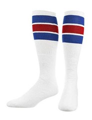 Retro Tube Socks with Stripes for Men & Women – 3 Stripe, 70’s Small Royal/Red