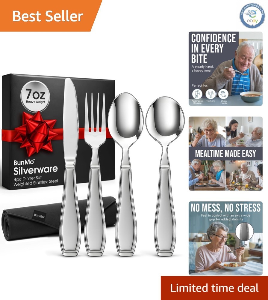 Adaptive Weighted Utensils Set – 4-Piece Silverware for Parkinson’s Patients