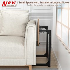 C-Shaped Side Table 8-Level Height Adj, Tiltable, w/ Phone & Tablet Slot, Brown