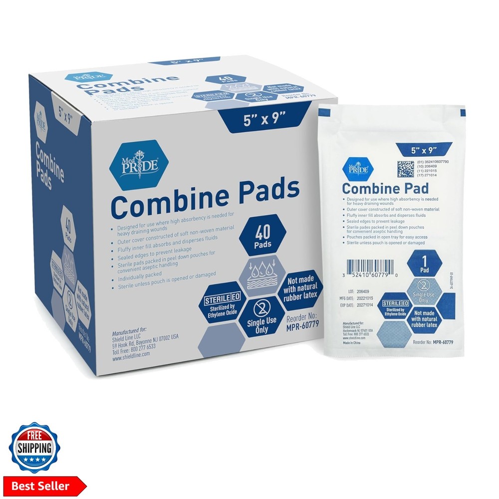 Combine ABD Pads 5 x 9 Inch, 40 Count Sterile Abdominal Pads, High Absorbency…