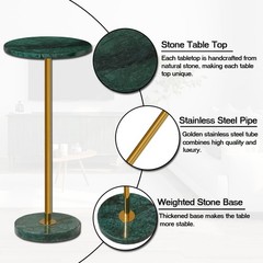 Hmjeae 9.8-Inch Marble Round Drink Table Stone Finish Pedestal End Table For