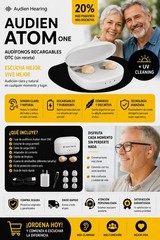 ***OTC Audien Hearing Atom One CIC Rechargeable Hearing Aids Pair w/ Case Beige