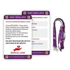 Epilepsy Medical Alert Card with Writable Panel & Patterned Lanyard 2PCS