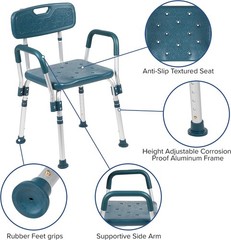 HERCULES Series 300 Lb. Capacity Adjustable Navy Bath & Shower Chair with Quick