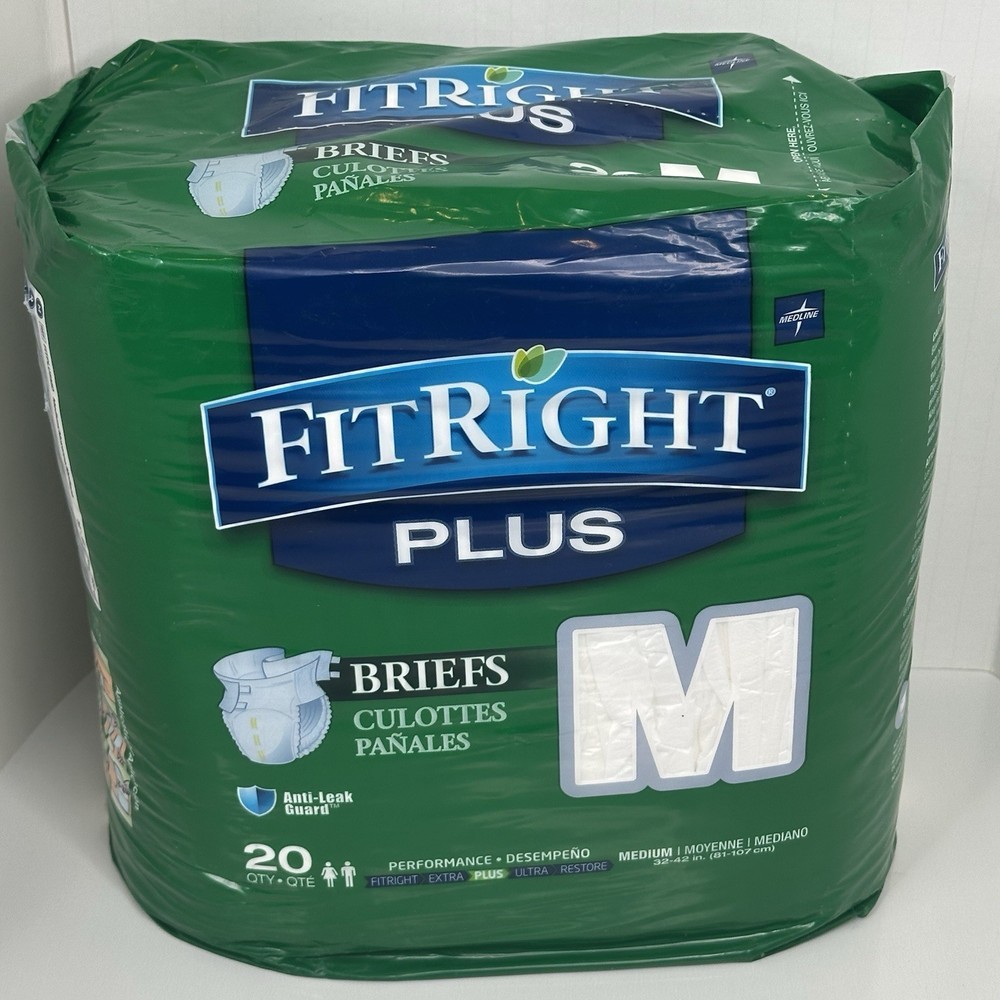 Fit Right Plus Briefs Size Medium Quantity 20 Anti-Leak Guard Sealed