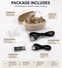 Digital Rechargeable BTE Hearing Aids Volume Control Beige w/ Charging Case