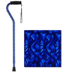 Lightweight Adjustable Walking Cane, Offset Handle, Carrying Strap, Blue Waves D