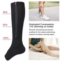 1 Pair Zipper Compression Socks Support Graduated Stockings Mens Women 20-30mmHg