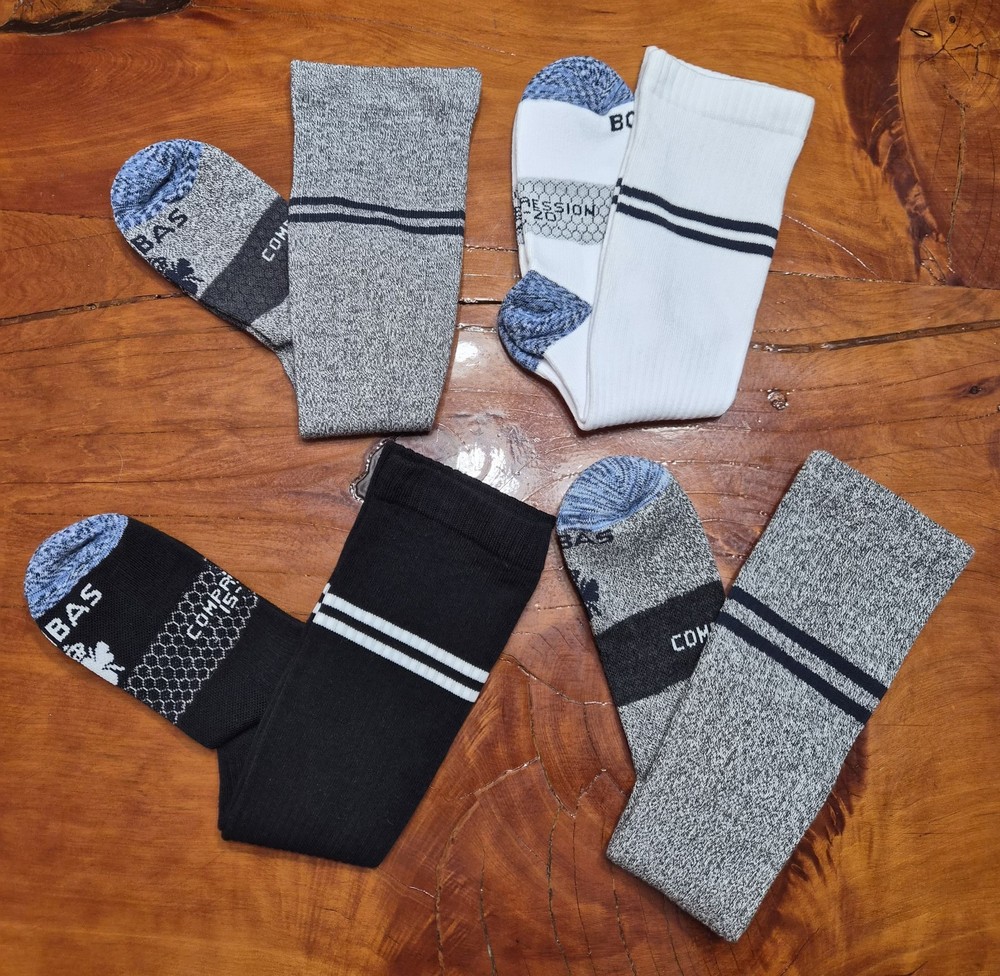 Bombas Compression Socks Lot Of 4 15-20MM Black Grey White Blue Honeycomb M NWOT