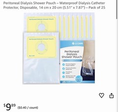 JJ Care Peritoneal Dialysis Shower Pouch Waterproof 14x20cm Disposable 25pk