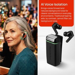 Studebaker AI Hearing System TV Base 2 Earbuds 2 Clip Mics Rechargeable
