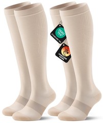 PULIOU Cooling Compression Socks for Women Men,20-30 mmHg Small-Medium, Beige