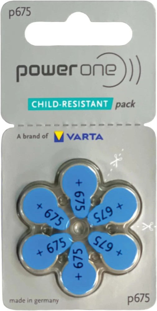 Power One Size 675 Mercury Free Hearing Aid Batteries (60 pack) **NEW DESIGN**