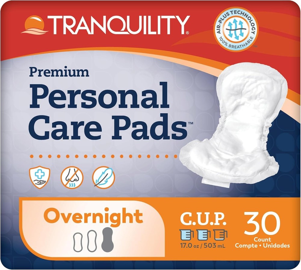 Tranquility Premium Personal Care Pads, Overnight Absorbency, 16 inch, 30 Count