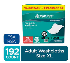 Assurance Premium Disposable Washcloths Pre-Moistened Body Wipes XL 192 Ct