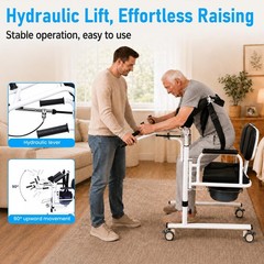 Patient Lift Transfer Chair with 180° Split Seat & 4 Casters for Seniors Disable