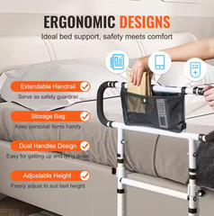 VEVOR Bed Assist Rail 450lb Foldable Bed Side Safety Rail 4‑Level Handle