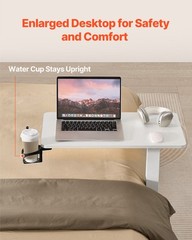 Overbed Table Mobile Bed Side Desk with 4 Hidden Wheels Cup Holder White