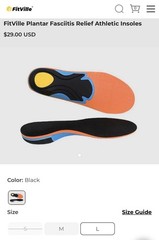 FitVille Orthotic Arch Support Plantar Fasciitis Foam Insoles Black/Orange Sz L
