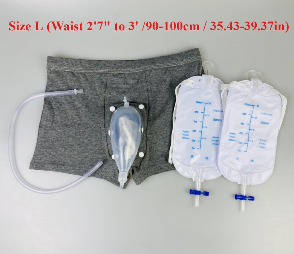 Male Wearable Elastic Waistband Pants Urinal Bag Silicone Urine Funnel Collector
