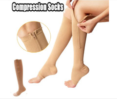S/M-L/XL Zip Up Compression Socks Open Toe Leg Foot Support 20-30mmHg Men&Women
