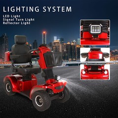 4-Wheel Travel Mobility Scooter 500W 48V 20AH Battery Motor for Adult Senior Red