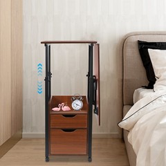 Height Adjustable Overbed Table 100 × 40 cm Foldable Top, Wheels & Drawer
