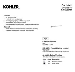 Kohler Cardale 24″ Grab Bar REC30196-2BZ Oil Rubbed Bronze Bathroom