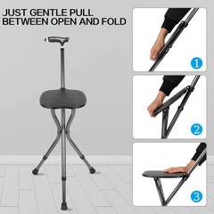 Hold 440 lbs Cane with Seat Combo Aluminum Alloy Portable LED Folding Walking…