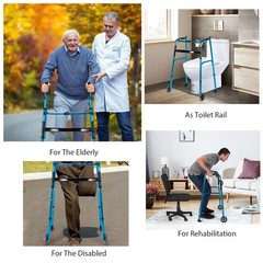 Folding Wheel Walking Frame Adjustable Aluminum Alloy Walker W/Armrest Support