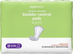 Amazon Basics Unscented Incontinence Pads for Women, Overnight, 30 Count