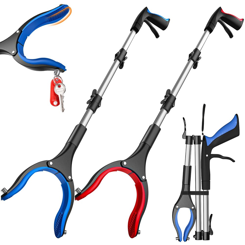 2 Pack 36 Inch Grabber Reacher Tool for Seniors, Foldable Blue+red(36 Inch)