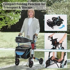 Foldable Rollator Walker 300 lb Capacity w/ 17.3″ Seat & 8″ Wheel Rolling Walker
