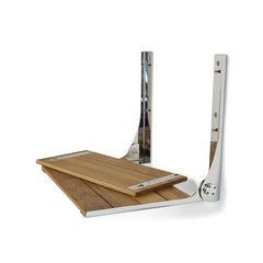 18 In. Cameo Folding Wall Mount Shower Bench Seat, Natural Teak Wood with Polish