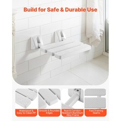 Uimoso Foldable Shower Seat Wall Mounted Folding PP Shower Bench 220LBS Loading
