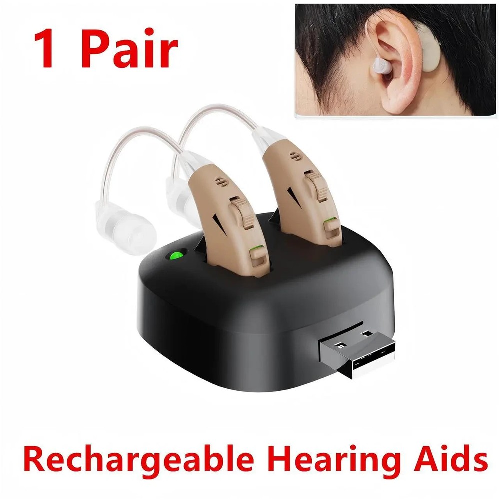 Jinghao Hearing Aids for Seniors: Rechargeable BTE Noise Cancelling Amplifier, P