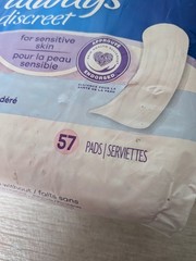 Always Discreet For Sensitive Skin Pads Level 4 Moderate Absorbency 57 Pads