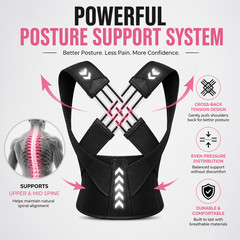 Adjustable Back Posture Corrector Brace Support Unisex Pink Black New