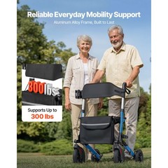 Uimoso Compact 3-Fold Rollator Walker for Seniors, Supports Up to 300 lbs
