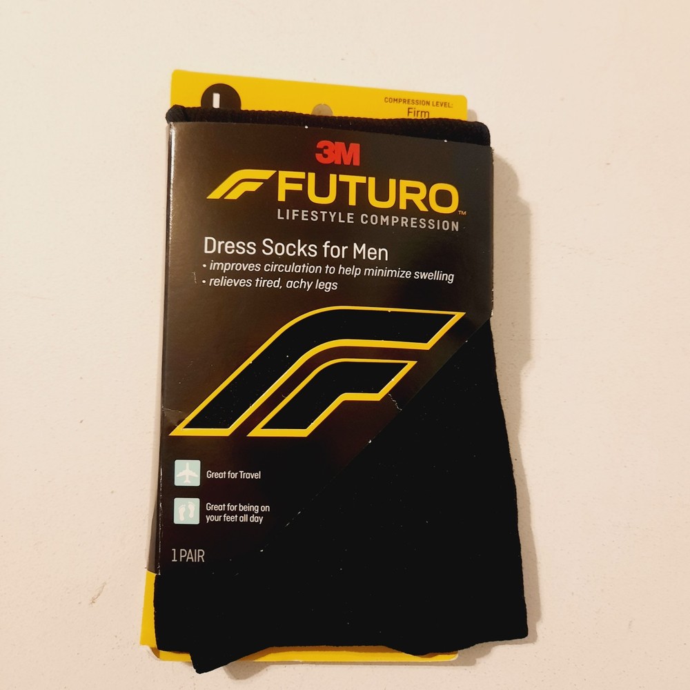 3M Futuro Dress Socks For Men Black Size L Firm Compression 20-30 mmHg 1 Pair