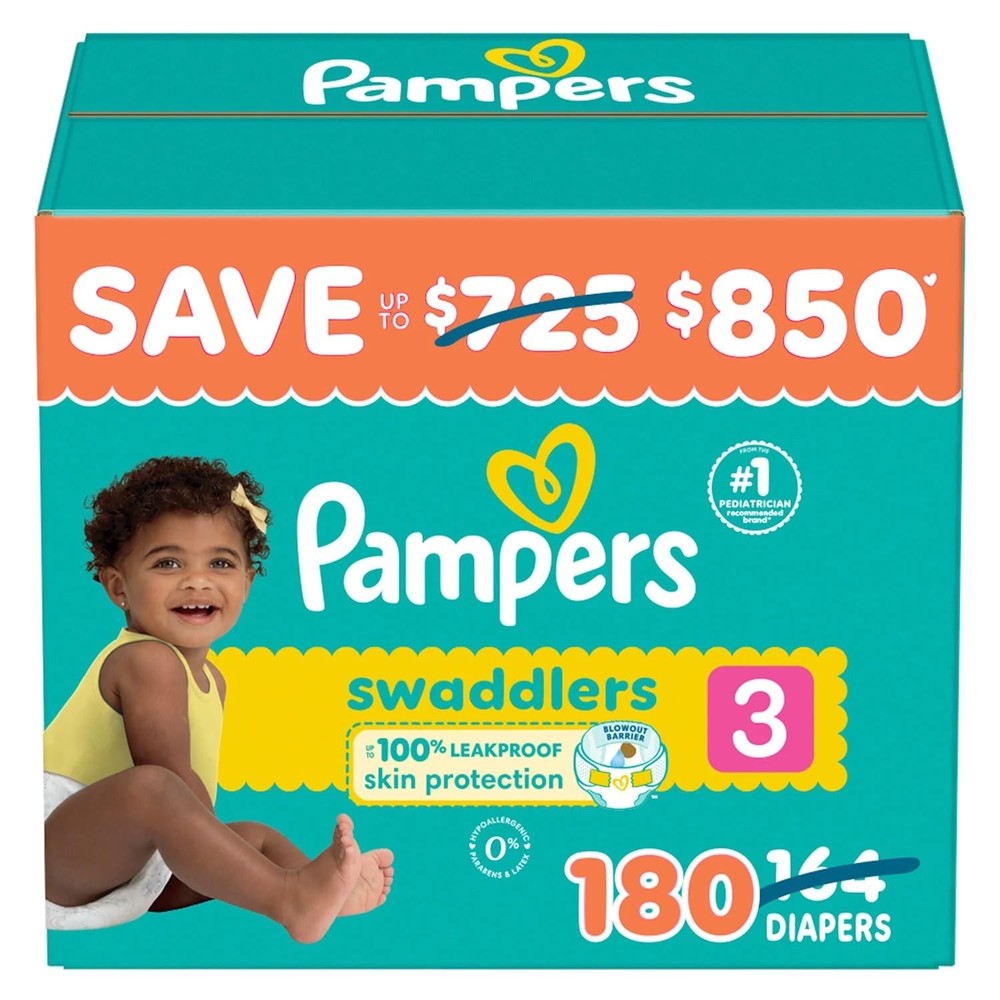 Pampers Swaddlers Diapers Size 3 16-28 Pounds 180 Count