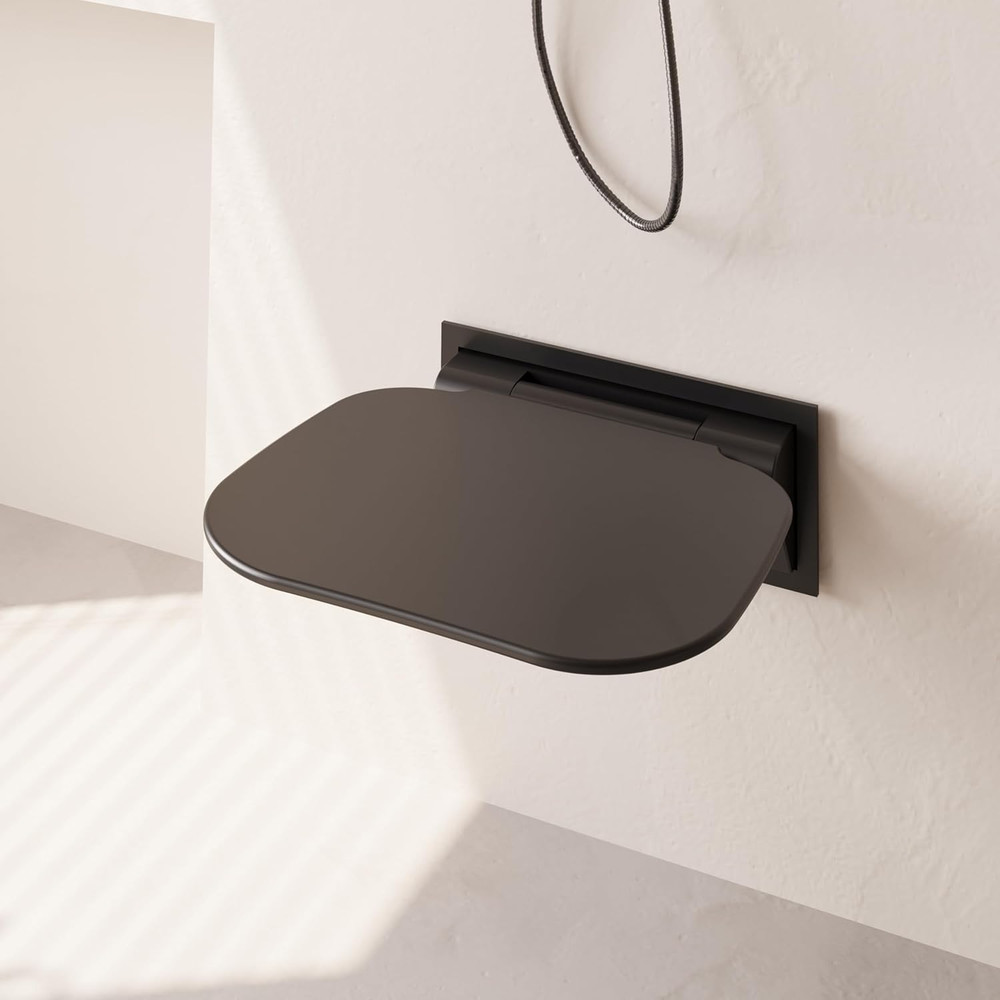 Folding Wall Mounted Shower Seat – 440Lb Capacity, Matte Black Finish