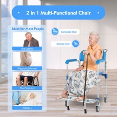350lbs Commode Wheelchair Assist Mobility Medical Transport Rolling Shower Chair
