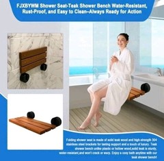 20″ Wall Mounted Teak Folding Flip Up Shower Seat Chair Black Modern Hardware